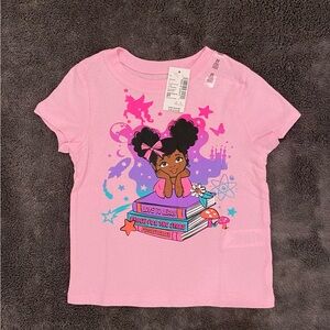 Children’s Place Girls Pink Graphic T-Shirt with Cartoon Design